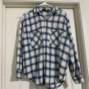 Plaid Button Down Shirt - Blue and White